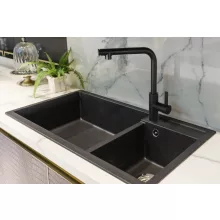 Invena PRETO matt fekete konyhai álló csaptelep, forgatható kifolyócsővel