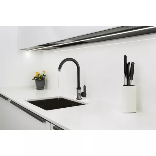Invena TREND INOX fekete-króm konyhai álló csaptelep, forgatható kifolyócsővel