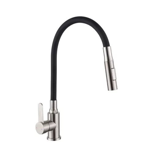 Invena DALIS SLIM 2F fekete-inox konyhai álló csaptelep, 2 funkciós flexibilis kifolyócsővel