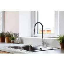 Invena DALIS SLIM 2F fekete-inox konyhai álló csaptelep, 2 funkciós flexibilis kifolyócsővel