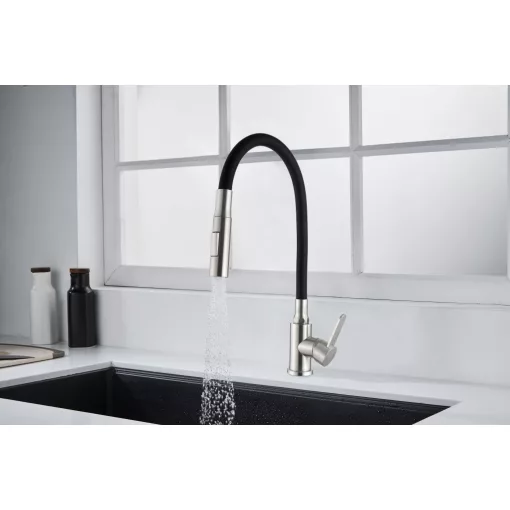 Invena DALIS SLIM 2F fekete-inox konyhai álló csaptelep, 2 funkciós flexibilis kifolyócsővel
