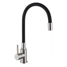 Invena SILVA inox-fekete konyhai álló csaptelep, flexibilis kifolyócsővel