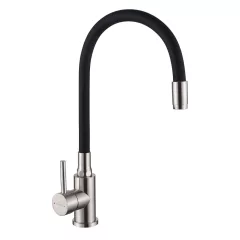   Invena SILVA inox-fekete konyhai álló csaptelep, flexibilis kifolyócsővel