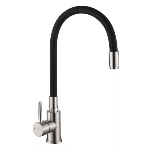 Invena SILVA inox-fekete konyhai álló csaptelep, flexibilis kifolyócsővel