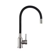 Invena SILVA inox-fekete konyhai álló csaptelep, flexibilis kifolyócsővel
