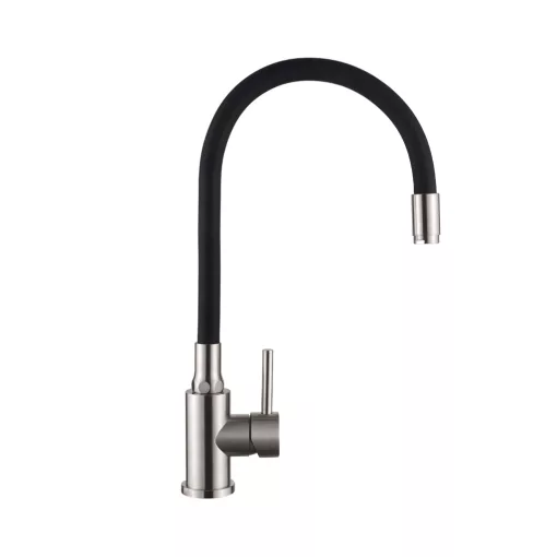 Invena SILVA inox-fekete konyhai álló csaptelep, flexibilis kifolyócsővel