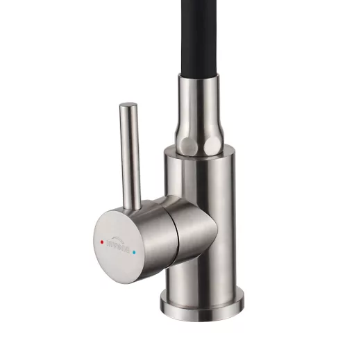 Invena SILVA inox-fekete konyhai álló csaptelep, flexibilis kifolyócsővel