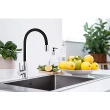 Invena SILVA inox-fekete konyhai álló csaptelep, flexibilis kifolyócsővel