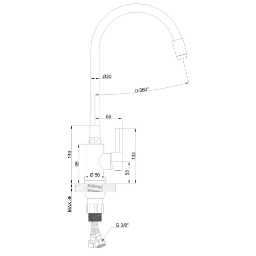 Invena SILVA inox-fekete konyhai álló csaptelep, flexibilis kifolyócsővel
