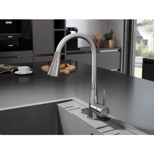 Ferro Zumba II. króm konyhai mosogató csaptelep kétfunkciós elasztikus ezüst kifolyócsővel