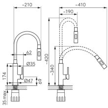 Ferro Zumba Slim 2F króm konyhai mosogató csaptelep kétfunkciós elasztikus bézs kifolyócsővel