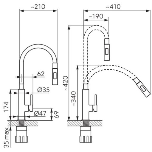 Ferro Zumba Slim 2F króm konyhai mosogató csaptelep kétfunkciós elasztikus bézs kifolyócsővel