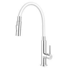   Ferro Zumba Slim 2F króm konyhai mosogató csaptelep kétfunkciós elasztikus fehér kifolyócsővel