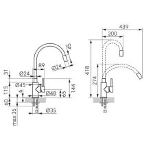 Ferro Zumba Inox szürke konyhai mosogató csaptelep flexibilis kifolyócsővel