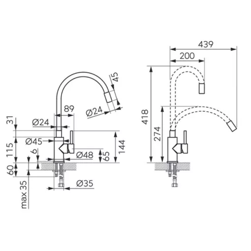 Ferro Zumba Inox szürke konyhai mosogató csaptelep flexibilis kifolyócsővel