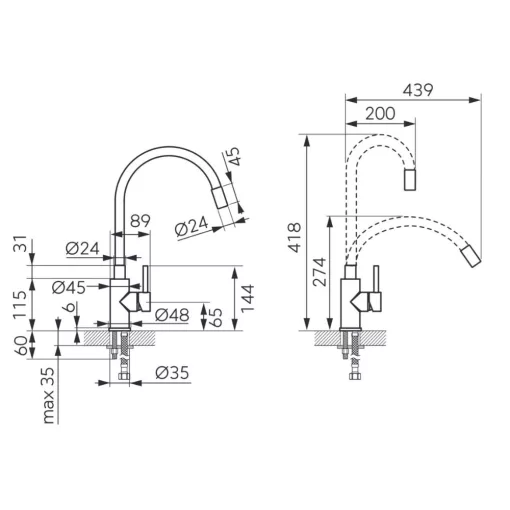 Ferro Zumba Inox fehér konyhai mosogató csaptelep flexibilis kifolyócsővel