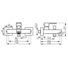 Ferro Zicco fekete kádtöltő csaptelep automata zuhanyváltóval
