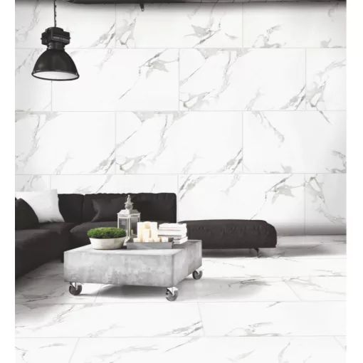 New Carrara White 60x120 polírozott rektifikált márványmintás gres-porcelán padlóburkolat