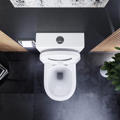 HD Dream Glossy White perem nélküli mély öblítésű íves monoblokkos WC hátsó kifolyású compact "A" tetővel és fényes króm kiegészítőkkel + tartály