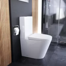 HD Dream Glossy White perem nélküli mély öblítésű íves monoblokkos WC alsó kifolyású compact "A" tetővel és fényes króm kiegészítőkkel + tartály