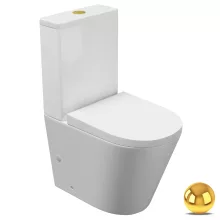 HD Dream Glossy White perem nélküli mély öblítésű íves monoblokkos WC hátsó kifolyású compact "A" tetővel és fényes arany kiegészítőkkel + tartály