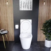 HD Dream Glossy White perem nélküli mély öblítésű íves monoblokkos WC hátsó kifolyású compact "A" tetővel és fényes arany kiegészítőkkel + tartály