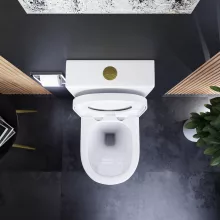 HD Dream Glossy White perem nélküli mély öblítésű íves monoblokkos WC alsó kifolyású compact "A" tetővel és fényes arany kiegészítőkkel + tartály