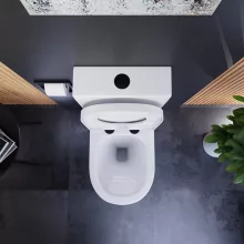 HD Dream Glossy White perem nélküli mély öblítésű íves monoblokkos WC hátsó kifolyású compact "A" tetővel és matt fekete kiegészítőkkel + tartály