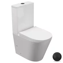 HD Dream Glossy White perem nélküli mély öblítésű íves monoblokkos WC alsó kifolyású compact "A" tetővel és matt fekete kiegészítőkkel + tartály