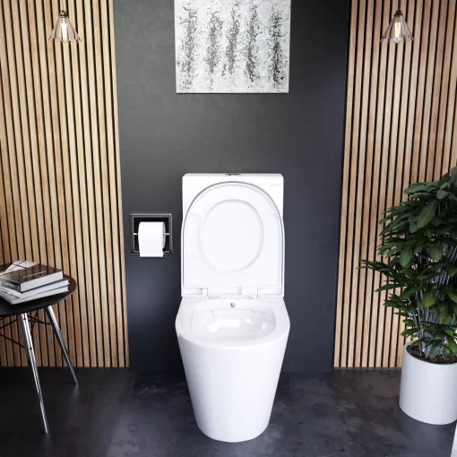 HD Echo White perem nélküli mély öblítésű íves monoblokkos WC hátsó kifolyású, bidé funkcióval, compact "A" tetővel és fényes króm kiegészítőkkel + tartály