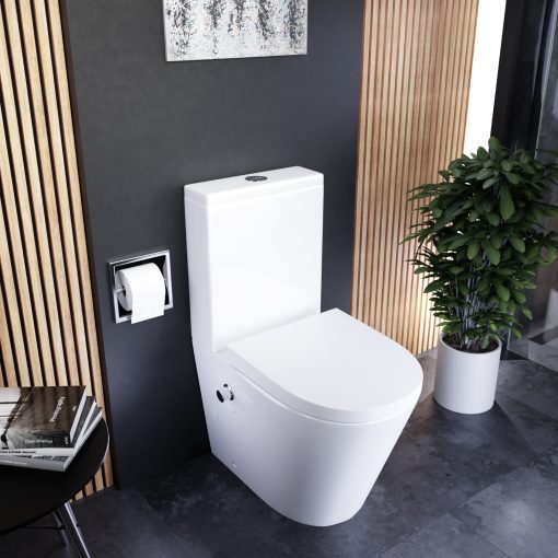 HD Echo White perem nélküli mély öblítésű íves monoblokkos WC alsó kifolyású, bidé funkcióval, compact "A" tetővel és fényes króm kiegészítőkkel + tartály