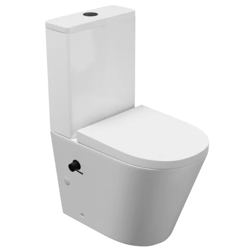 HD Echo White perem nélküli mély öblítésű íves monoblokkos WC hátsó kifolyású, bidé funkcióval, compact "A" tetővel és matt fekete kiegészítőkkel + tartály