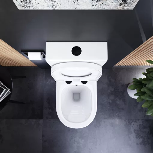 HD Echo White perem nélküli mély öblítésű íves monoblokkos WC hátsó kifolyású, bidé funkcióval, compact "A" tetővel és matt fekete kiegészítőkkel + tartály
