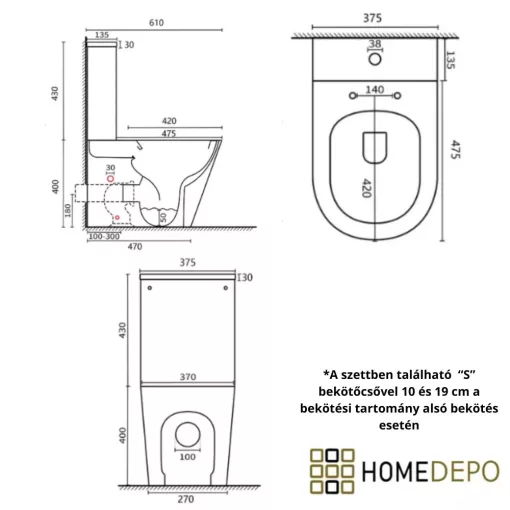 HD Echo White perem nélküli mély öblítésű íves monoblokkos WC hátsó kifolyású, bidé funkcióval, compact "A" tetővel és matt fekete kiegészítőkkel + tartály
