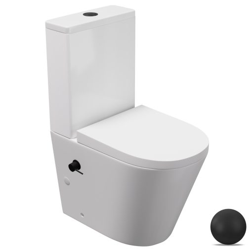 HD Echo White perem nélküli mély öblítésű íves monoblokkos WC alsó kifolyású, bidé funkcióval, compact "A" tetővel és matt fekete kiegészítőkkel + tartály