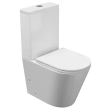 HD Dream Glossy White perem nélküli mély öblítésű íves monoblokkos WC alsó kifolyású slim "A" tetővel és fényes króm kiegészítőkkel + tartály
