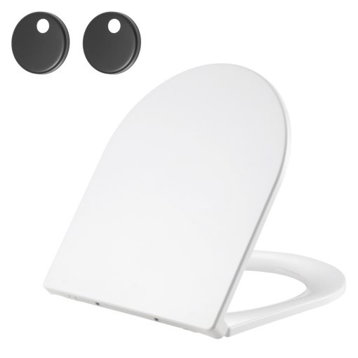 HD Dream Glossy White perem nélküli mély öblítésű íves monoblokkos WC hátsó kifolyású slim "A" tetővel és matt fekete kiegészítőkkel + tartály