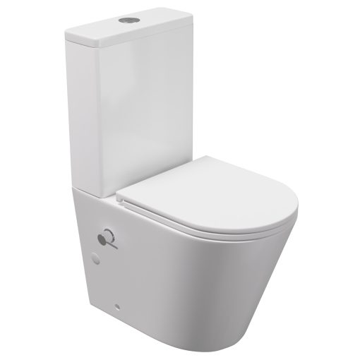 HD Echo White perem nélküli mély öblítésű íves monoblokkos WC alsó kifolyású, bidé funkcióval, slim "A" tetővel és fényes króm kiegészítőkkel + tartály