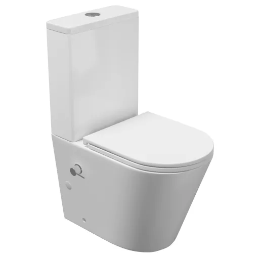 HD Echo White perem nélküli mély öblítésű íves monoblokkos WC alsó kifolyású, bidé funkcióval, slim "A" tetővel és fényes króm kiegészítőkkel + tartály