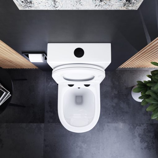 HD Echo White perem nélküli mély öblítésű íves monoblokkos WC hátsó kifolyású, bidé funkcióval, slim "A" tetővel és matt fekete kiegészítőkkel + tartály