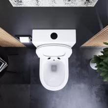 HD Echo White perem nélküli mély öblítésű íves monoblokkos WC hátsó kifolyású, bidé funkcióval, slim "F" tetővel és matt fekete kiegészítőkkel + tartály