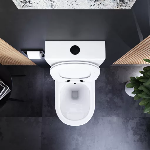 HD Echo White perem nélküli mély öblítésű íves monoblokkos WC hátsó kifolyású, bidé funkcióval, slim "F" tetővel és matt fekete kiegészítőkkel + tartály