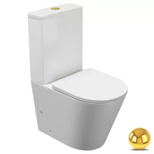 HD Dream Glossy White perem nélküli mély öblítésű íves monoblokkos WC hátsó kifolyású slim "P" tetővel és fényes arany kiegészítőkkel + tartály