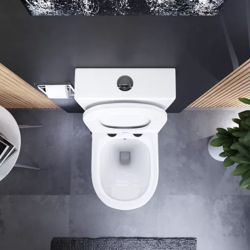 HD Echo White perem nélküli mély öblítésű íves monoblokkos WC hátsó kifolyású, bidé funkcióval, slim "P" tetővel és fényes króm kiegészítőkkel + tartály