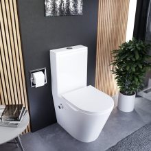 HD Echo White perem nélküli mély öblítésű íves monoblokkos WC alsó kifolyású, bidé funkcióval, slim "P" tetővel és fényes króm kiegészítőkkel + tartály