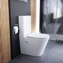 HD Echo White perem nélküli mély öblítésű íves monoblokkos WC alsó kifolyású, bidé funkcióval, slim "P" tetővel és fényes króm kiegészítőkkel + tartály