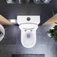 HD Echo White perem nélküli mély öblítésű íves monoblokkos WC alsó kifolyású, bidé funkcióval, slim "P" tetővel és fényes króm kiegészítőkkel + tartály