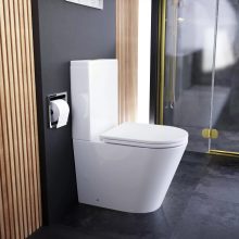 HD Dream Glossy White perem nélküli mély öblítésű íves monoblokkos WC hátsó kifolyású, fényes arany nyomógombbal, tető nélkül + tartály