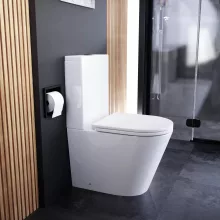 HD Dream Glossy White perem nélküli mély öblítésű íves monoblokkos WC alsó kifolyású, matt fekete nyomógombbal, tető nélkül + tartály