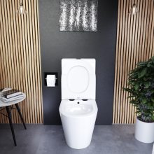 HD Echo White perem nélküli mély öblítésű íves monoblokkos WC alsó kifolyású, matt fekete bidé funkcióval, tető nélkül + tartály